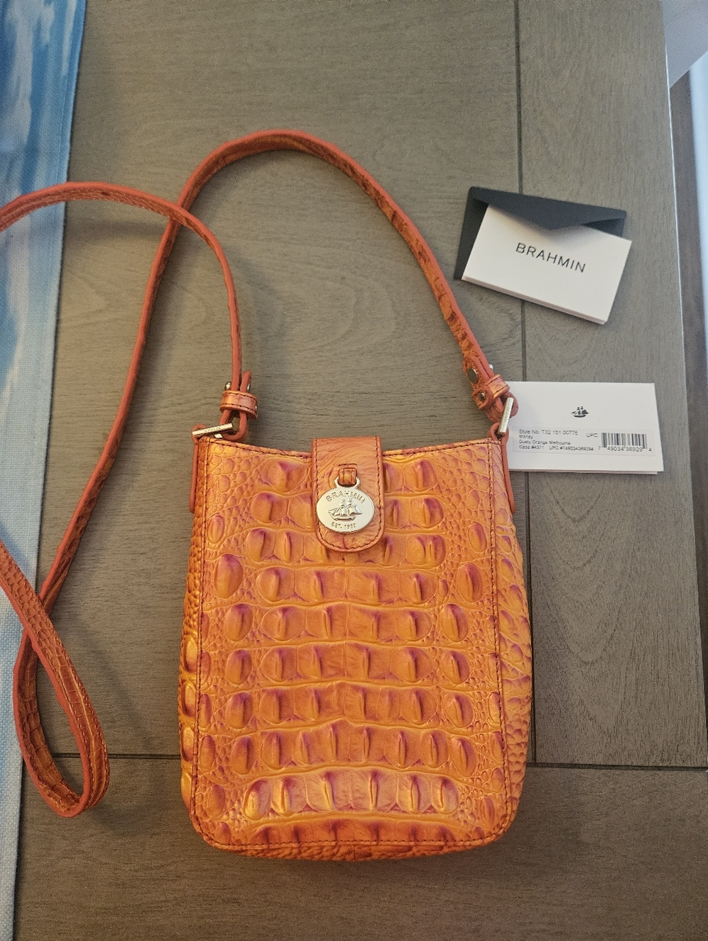 Like New Brahmin Dusty Orange Melbourne Croc-Embossed Mini Crossbody